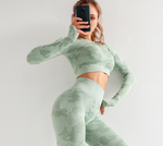 Load image into Gallery viewer, Camo Hollow Back Long sleeve seamless Crop top

