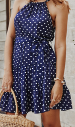 Load image into Gallery viewer, Halter Neck Dot Ruffle Dress
